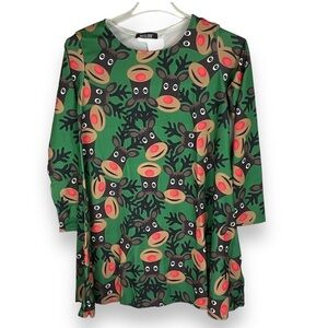 Misslook Dress Christmas Holiday Reindeer Rudolph Green‎ Brown Cute Size Medium